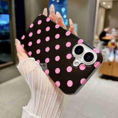 For iPhone 16 Plus Full Coverage IMD Printed Retro Large Dots Pattern TPU Phone Case - Black - EDA009866508D