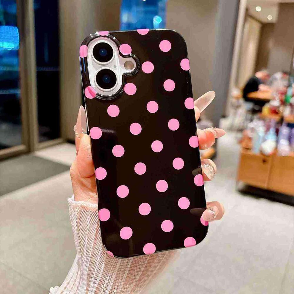For iPhone 16 Plus Full Coverage IMD Printed Retro Large Dots Pattern TPU Phone Case - Black - EDA009866508D