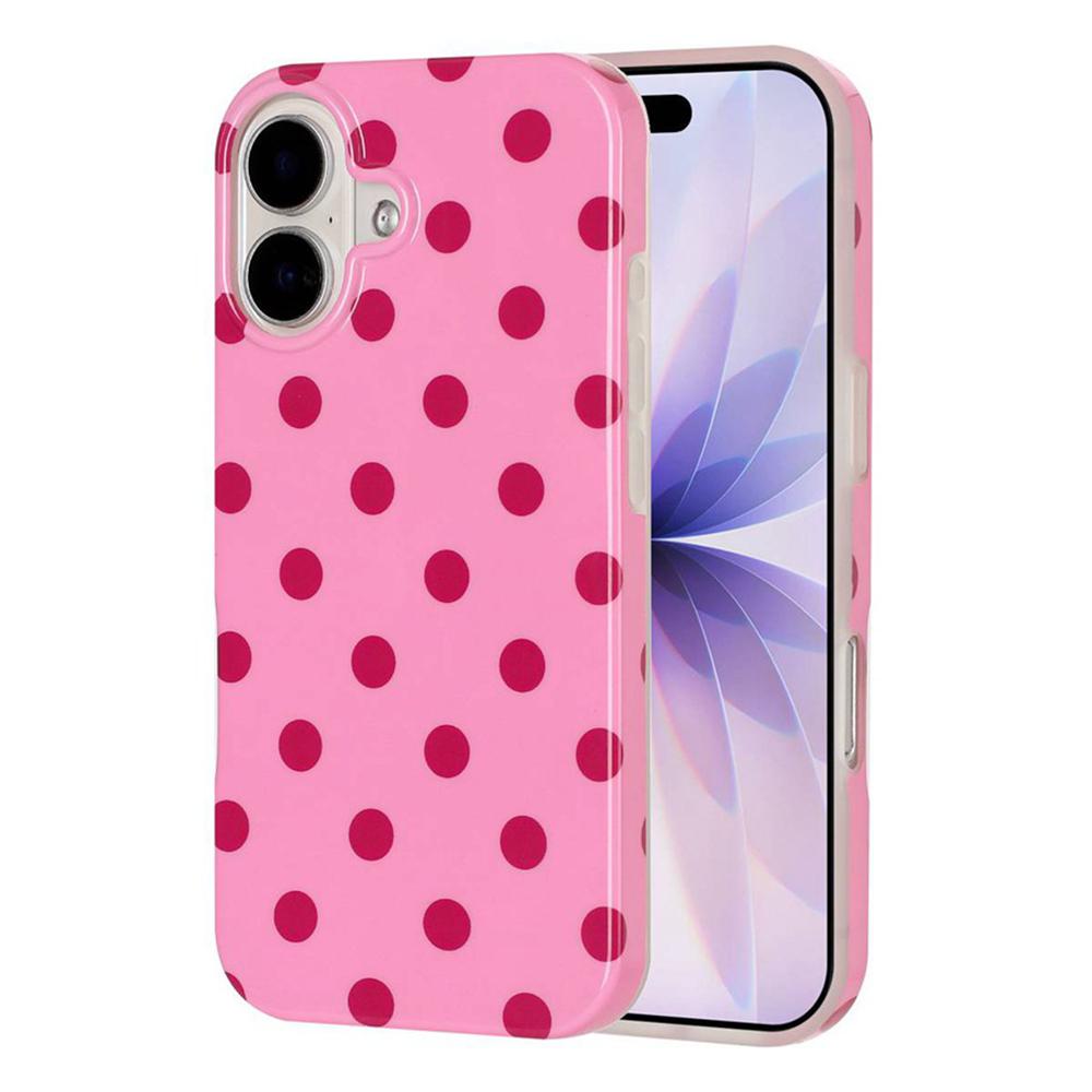 For iPhone 16 Plus Full Coverage IMD Printed Retro Large Dots Pattern TPU Phone Case - Pink - EDA009866508F