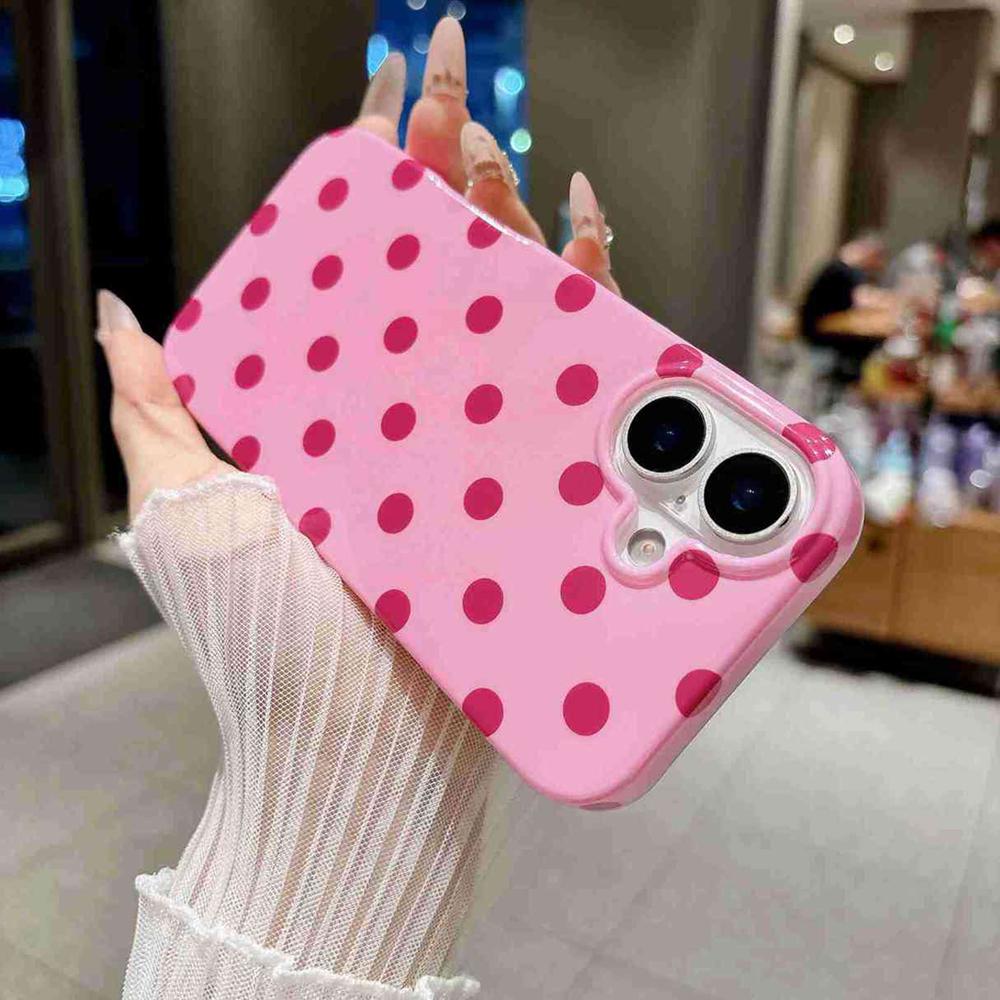 For iPhone 16 Plus Full Coverage IMD Printed Retro Large Dots Pattern TPU Phone Case - Pink - EDA009866508F