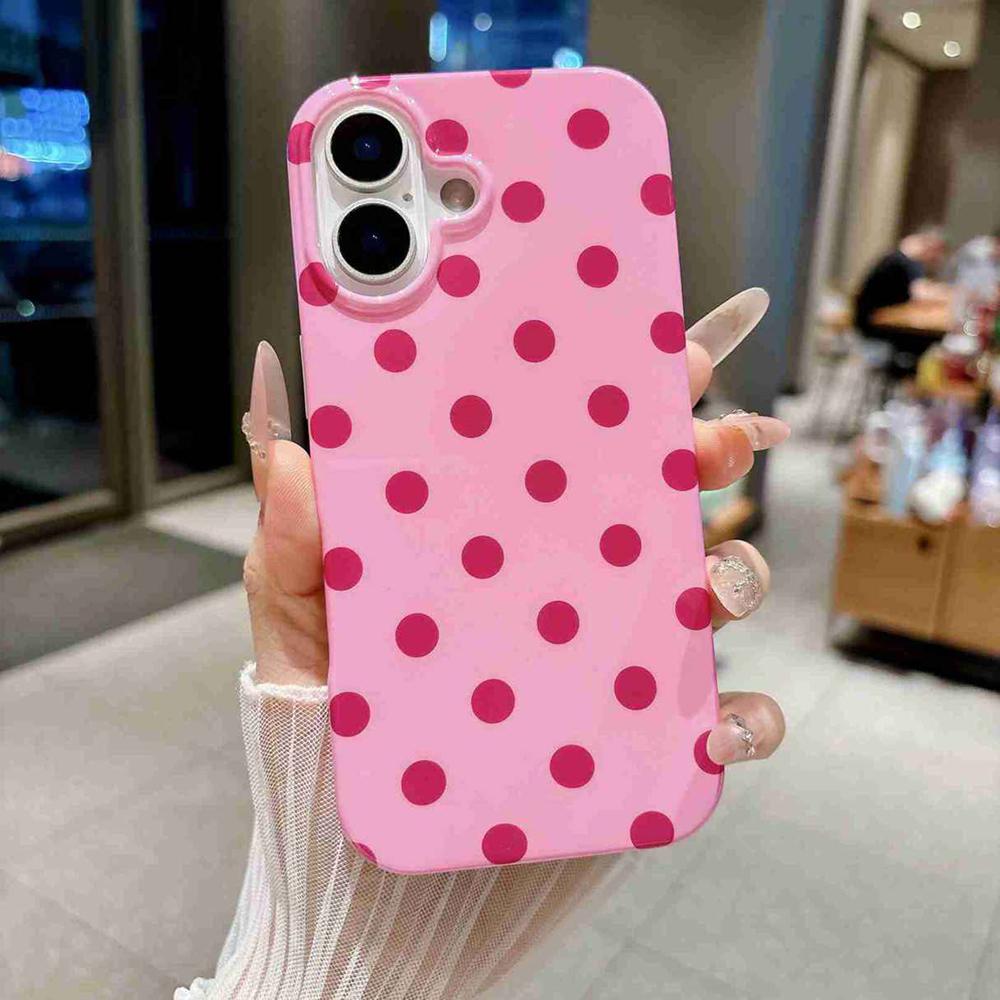 For iPhone 16 Plus Full Coverage IMD Printed Retro Large Dots Pattern TPU Phone Case - Pink - EDA009866508F