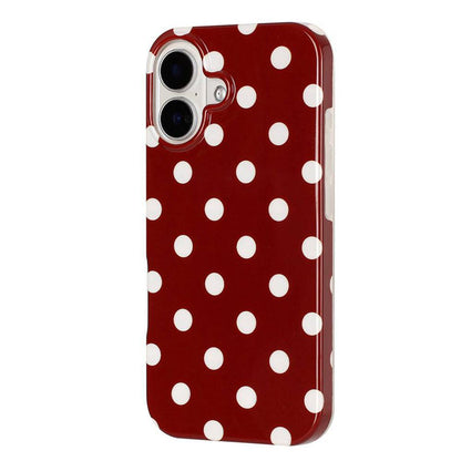 For iPhone 16 Full Coverage IMD Printed Retro Large Dots Pattern TPU Phone Case - Red - EDA009866509A