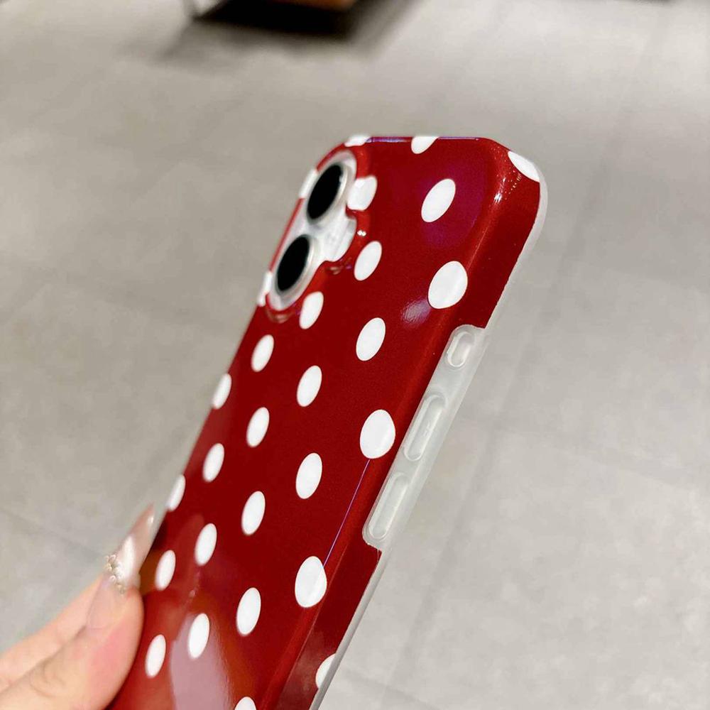 For iPhone 16 Full Coverage IMD Printed Retro Large Dots Pattern TPU Phone Case - Red - EDA009866509A