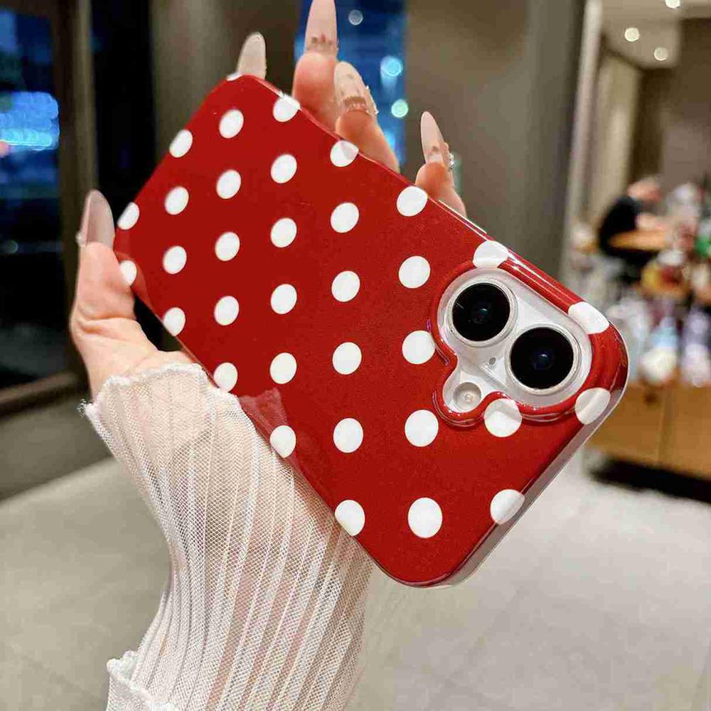 For iPhone 16 Full Coverage IMD Printed Retro Large Dots Pattern TPU Phone Case - Red - EDA009866509A