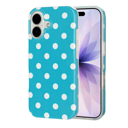 For iPhone 16 Full Coverage IMD Printed Retro Large Dots Pattern TPU Phone Case - Blue - EDA009866509B