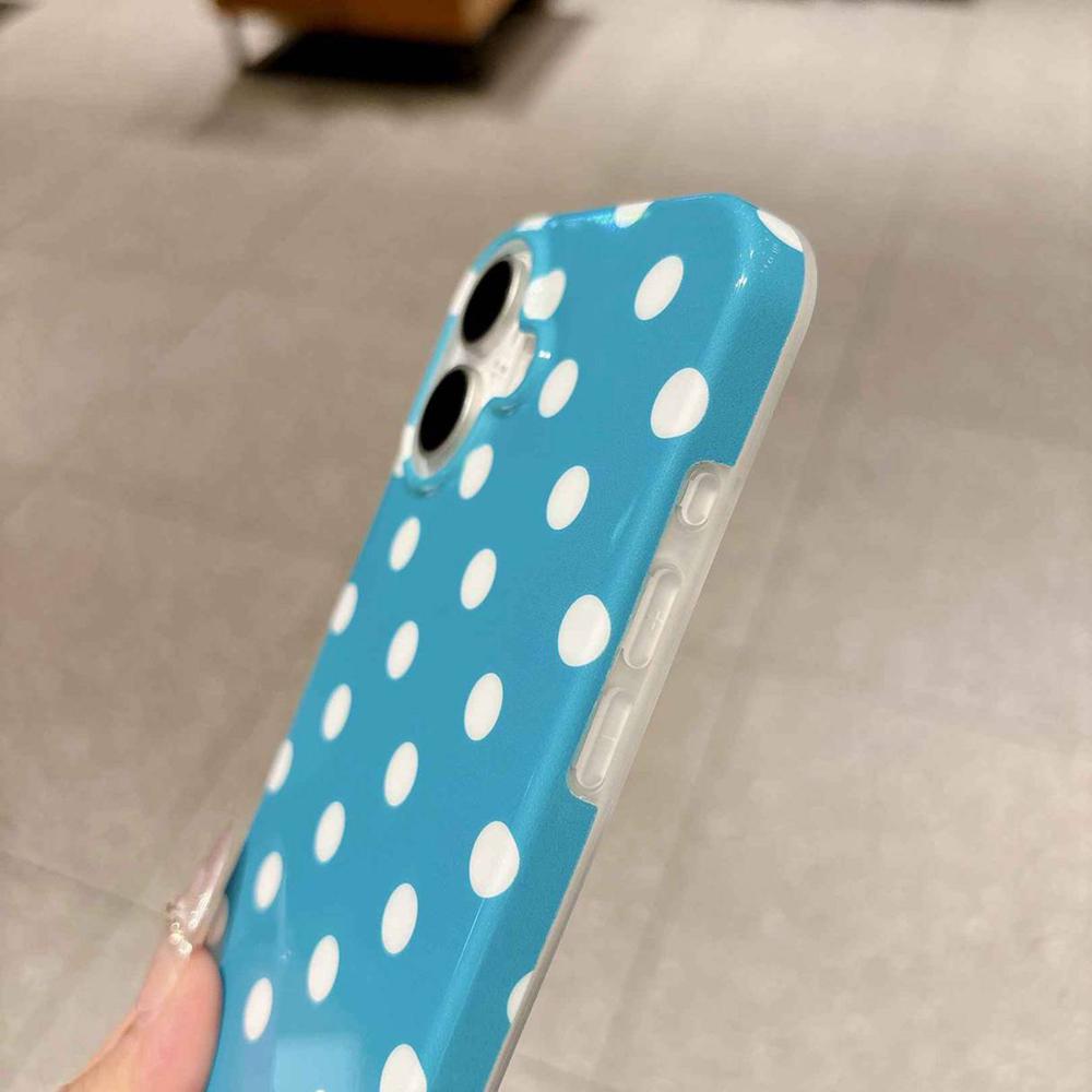 For iPhone 16 Full Coverage IMD Printed Retro Large Dots Pattern TPU Phone Case - Blue - EDA009866509B