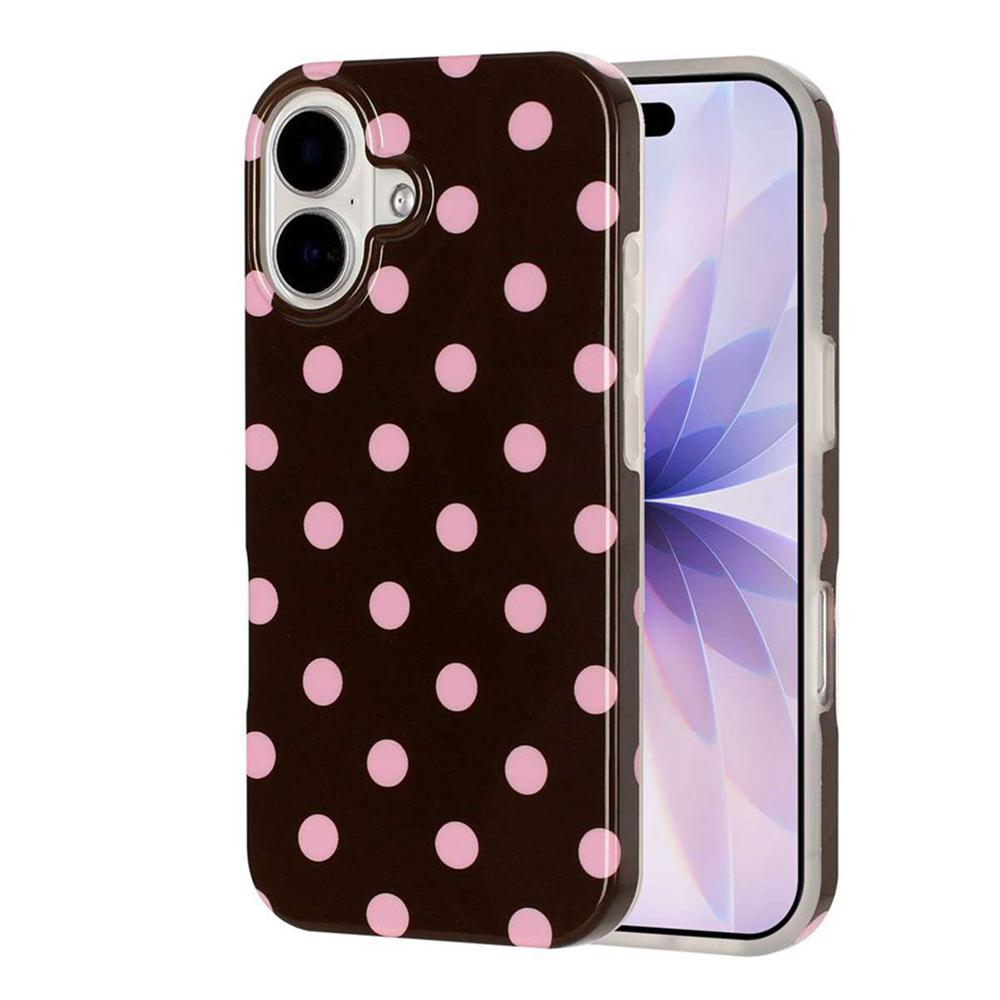 For iPhone 16 Full Coverage IMD Printed Retro Large Dots Pattern TPU Phone Case - Coffee - EDA009866509C