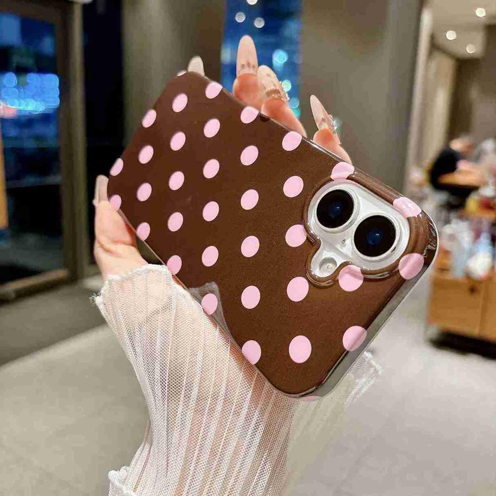 For iPhone 16 Full Coverage IMD Printed Retro Large Dots Pattern TPU Phone Case - Coffee - EDA009866509C