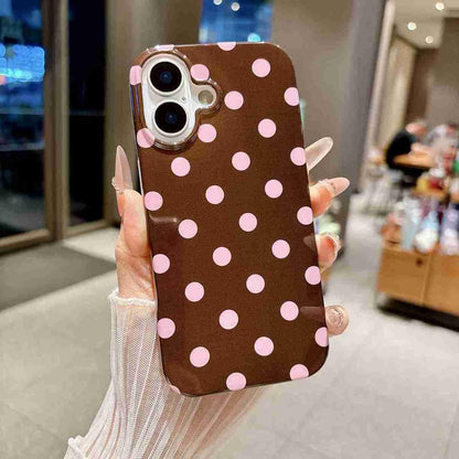 For iPhone 16 Full Coverage IMD Printed Retro Large Dots Pattern TPU Phone Case - Coffee - EDA009866509C