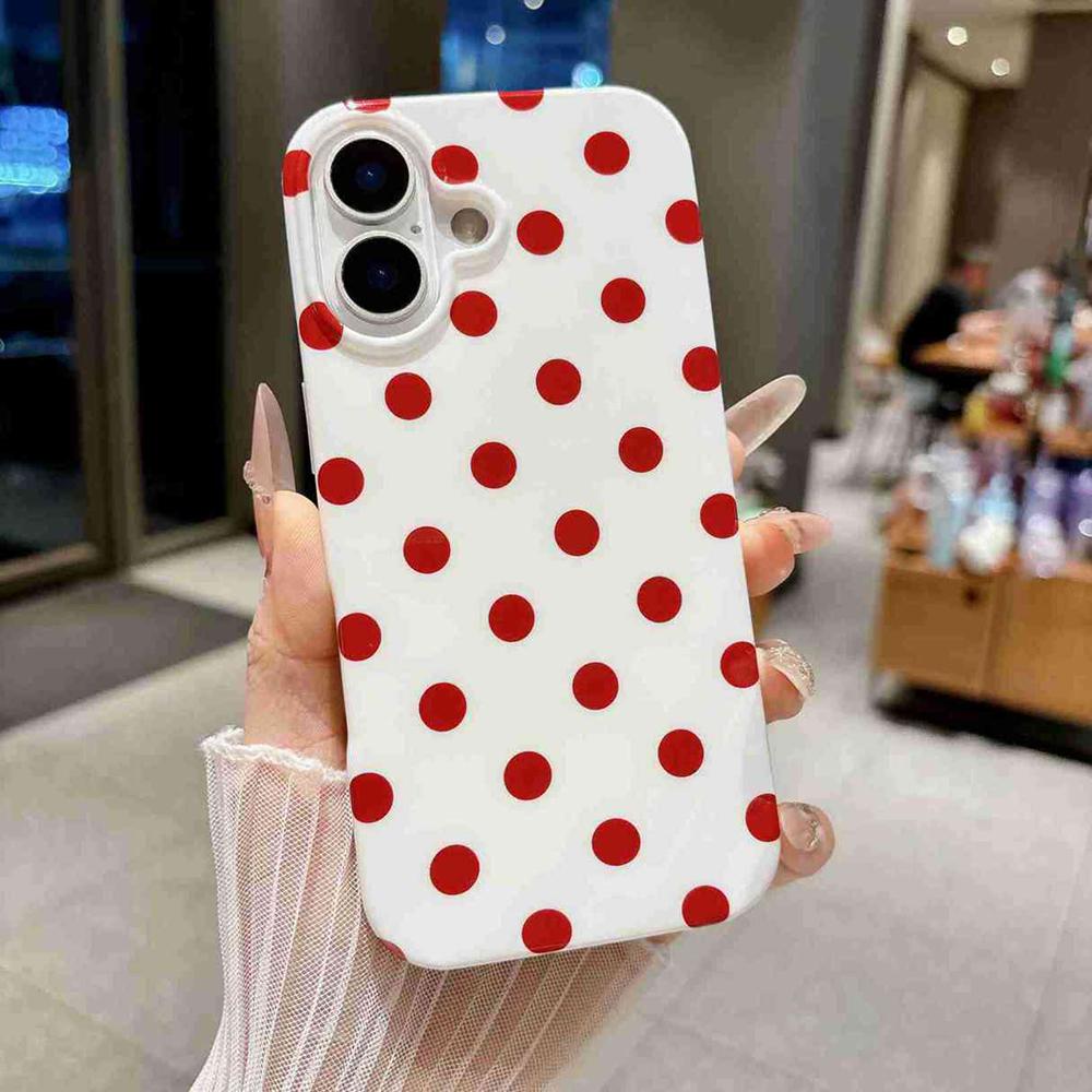 For iPhone 16 Full Coverage IMD Printed Retro Large Dots Pattern TPU Phone Case - White - EDA009866509E
