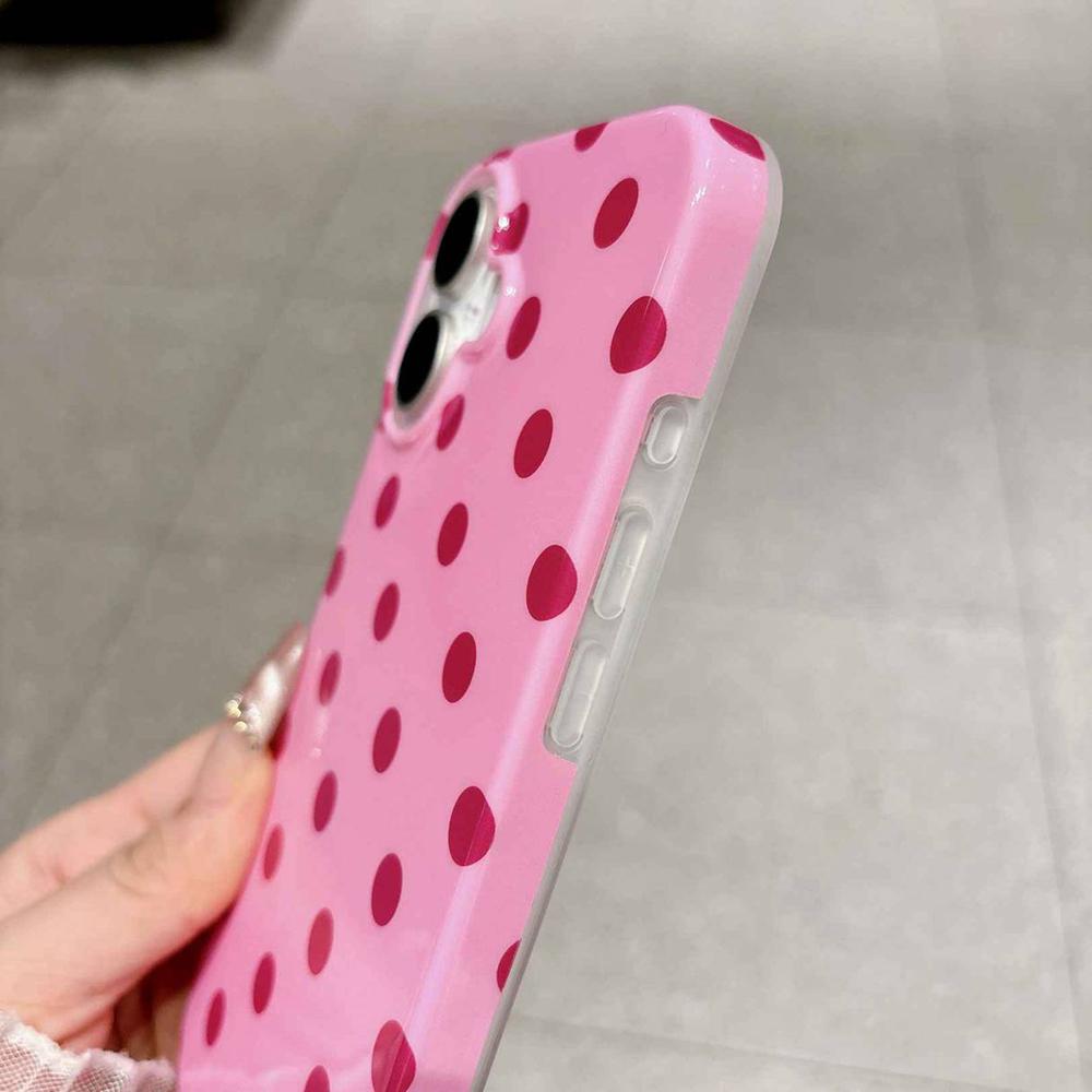 For iPhone 16 Full Coverage IMD Printed Retro Large Dots Pattern TPU Phone Case - Pink - EDA009866509F