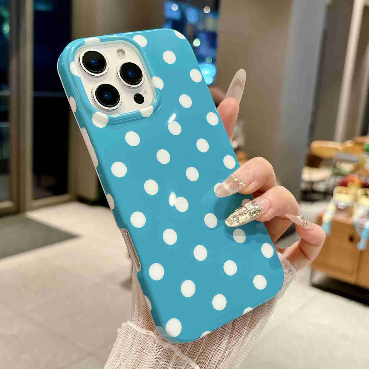 For iPhone 15 Pro Full Coverage IMD Printed Retro Large Dots Pattern TPU Phone Case - Blue - EDA009866511B