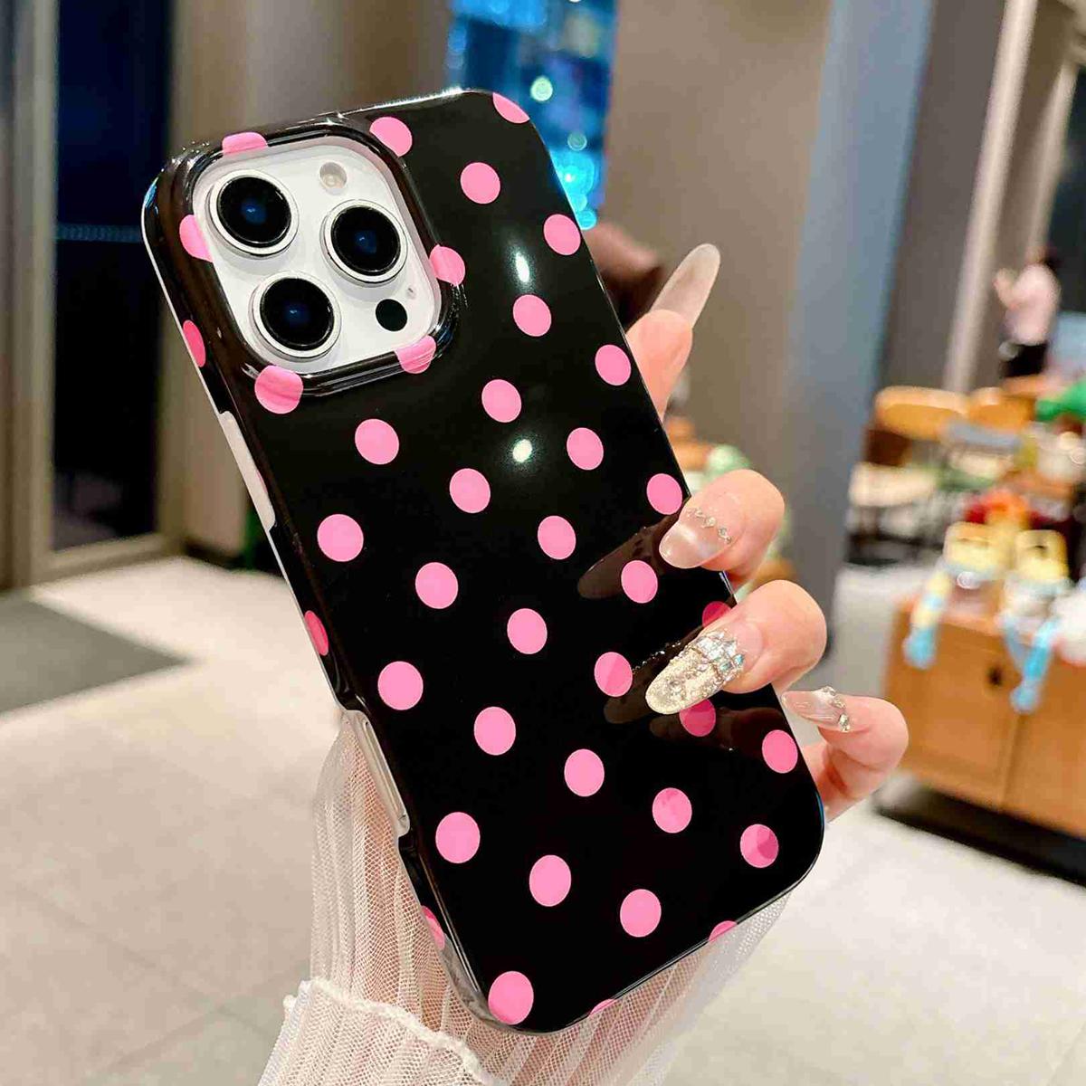 For iPhone 15 Pro Full Coverage IMD Printed Retro Large Dots Pattern TPU Phone Case - Black - EDA009866511D