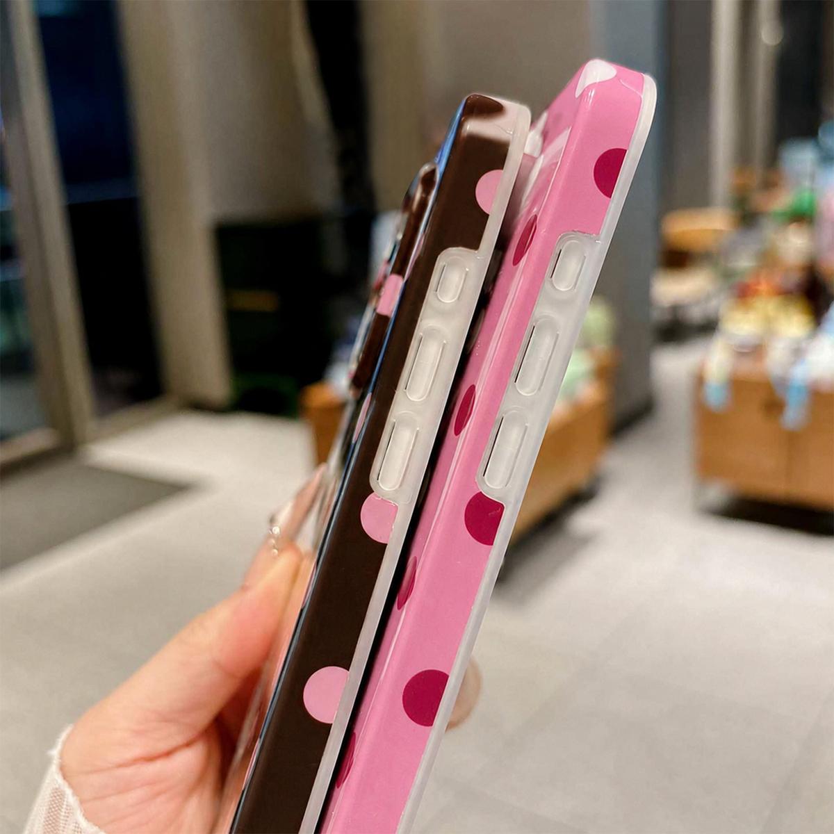 For iPhone 15 Pro Full Coverage IMD Printed Retro Large Dots Pattern TPU Phone Case - Pink - EDA009866511F