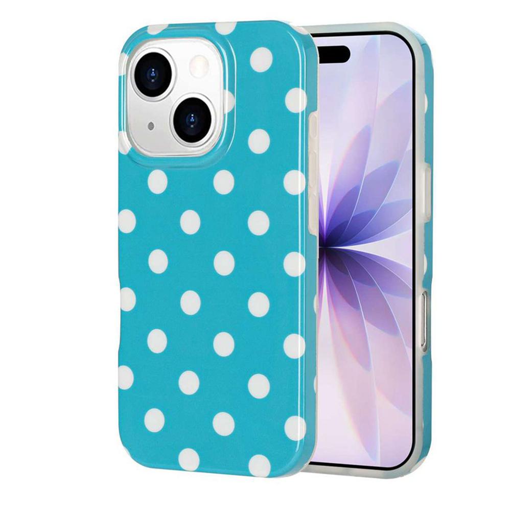 For iPhone 15 Plus Full Coverage IMD Printed Retro Large Dots Pattern TPU Phone Case - Blue - EDA009866512B