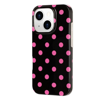 For iPhone 15 Plus Full Coverage IMD Printed Retro Large Dots Pattern TPU Phone Case - Black - EDA009866512D