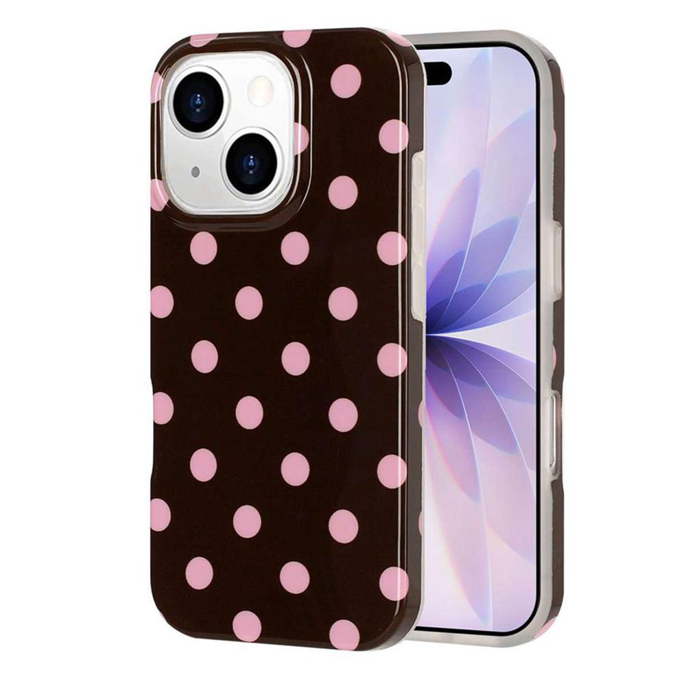 For iPhone 15 Full Coverage IMD Printed Retro Large Dots Pattern TPU Phone Case - Coffee - EDA009866513C