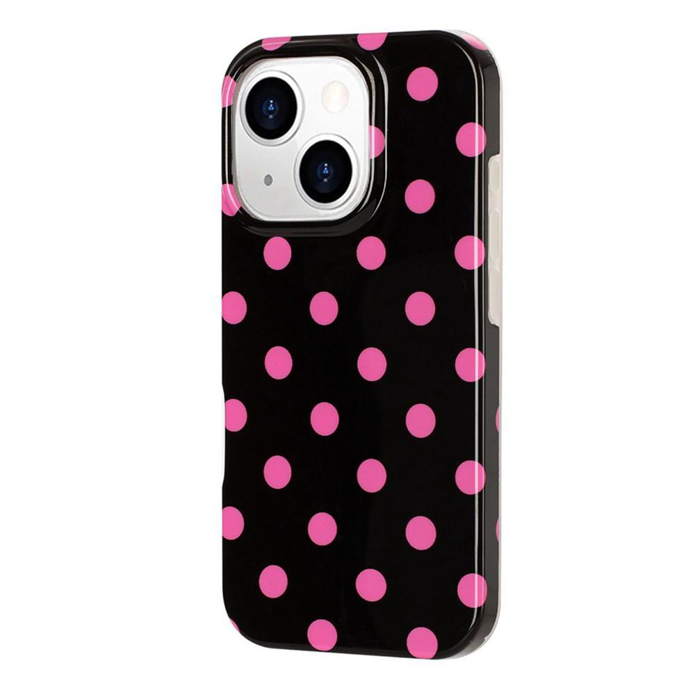 For iPhone 15 Full Coverage IMD Printed Retro Large Dots Pattern TPU Phone Case - Black - EDA009866513D