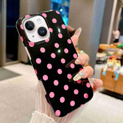 For iPhone 15 Full Coverage IMD Printed Retro Large Dots Pattern TPU Phone Case - Black - EDA009866513D