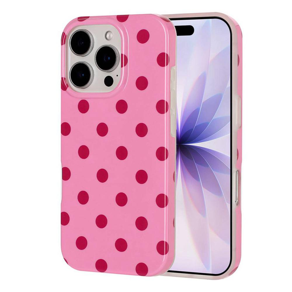 For iPhone 14 Pro Max Full Coverage IMD Printed Retro Large Dots Pattern TPU Phone Case - Pink - EDA009866514F