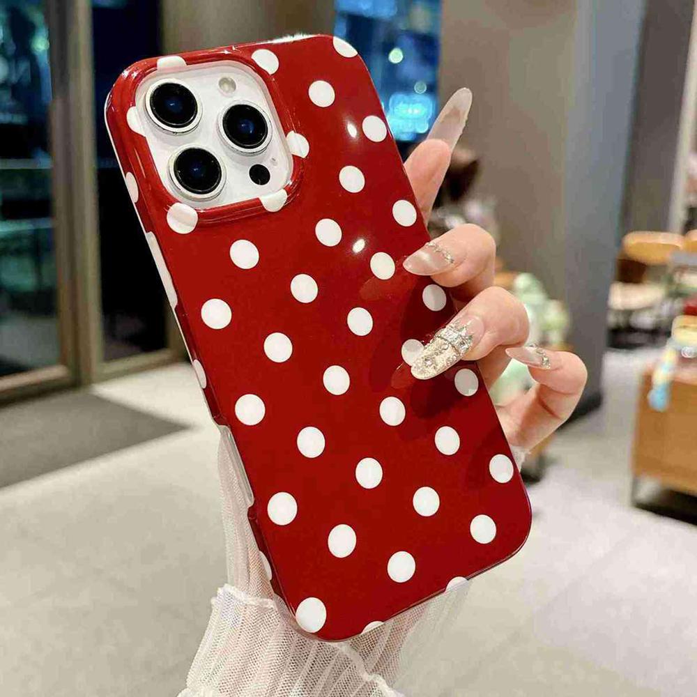 For iPhone 14 Pro Full Coverage IMD Printed Retro Large Dots Pattern TPU Phone Case - Red - EDA009866515A
