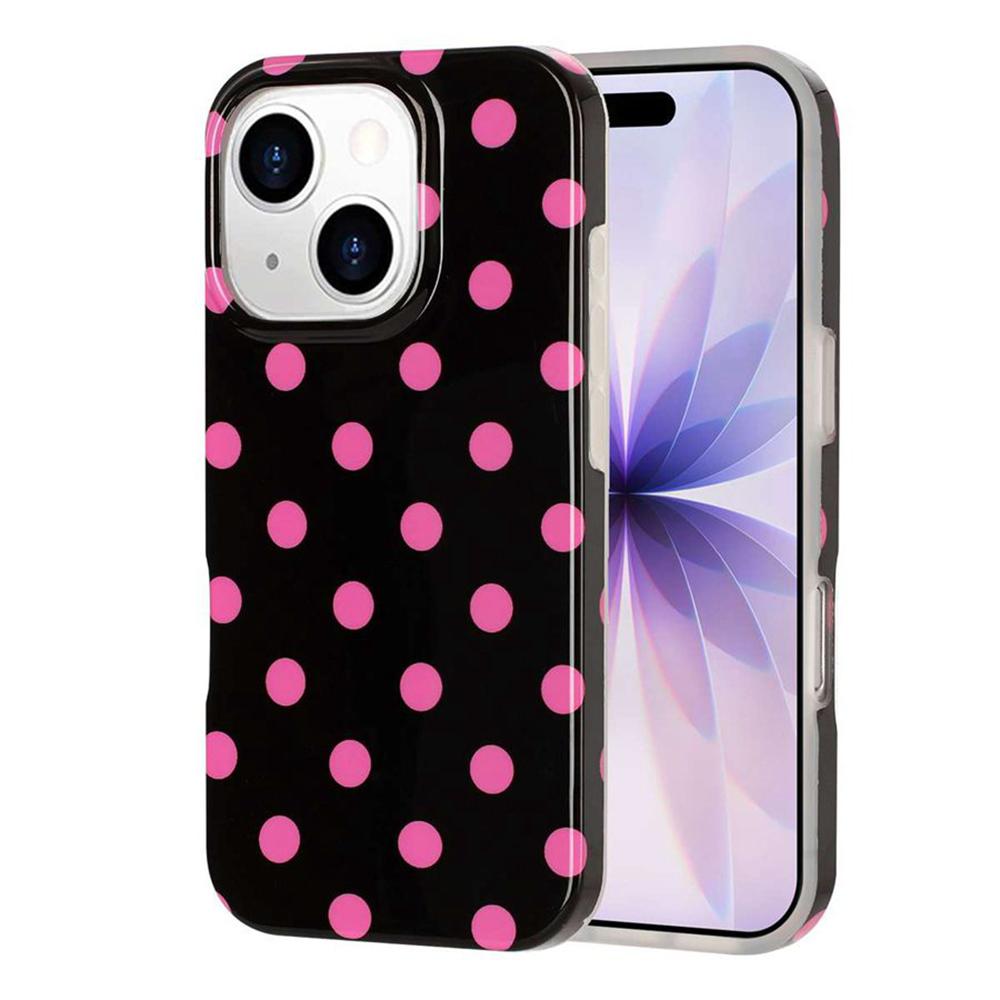 For iPhone 14 Plus Full Coverage IMD Printed Retro Large Dots Pattern TPU Phone Case - Black - EDA009866516D