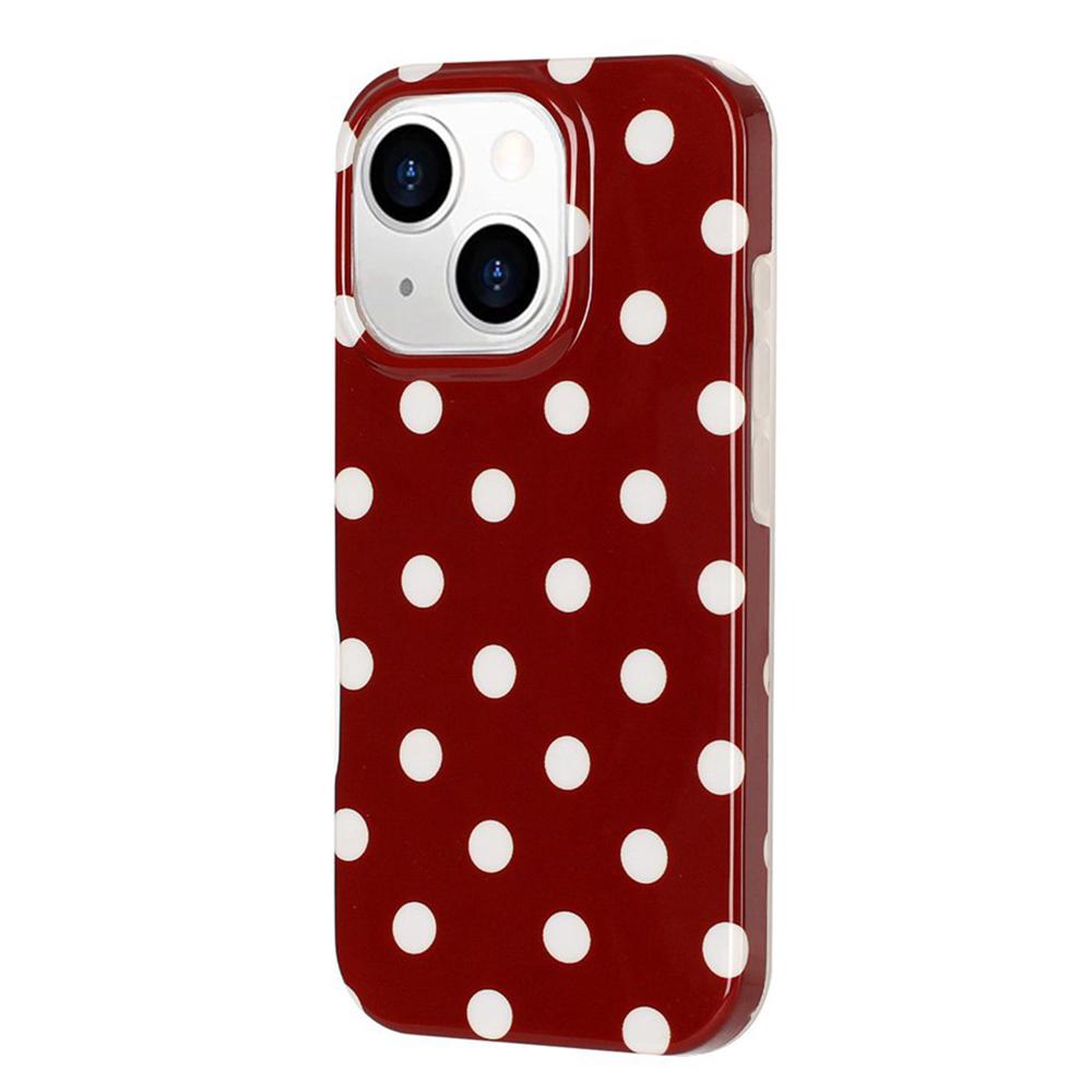 For iPhone 14 / 13 Full Coverage IMD Printed Retro Large Dots Pattern TPU Phone Case - Red - EDA009866517A