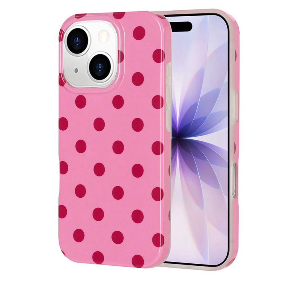 For iPhone 14 / 13 Full Coverage IMD Printed Retro Large Dots Pattern TPU Phone Case - Pink - EDA009866517F