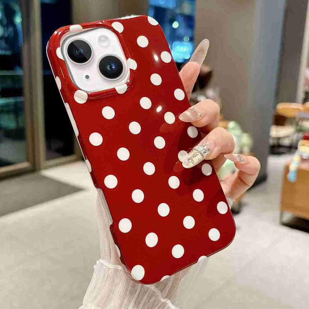 For iPhone 13 Pro Max Full Coverage IMD Printed Retro Large Dots Pattern TPU Phone Case - Red - EDA009866518A