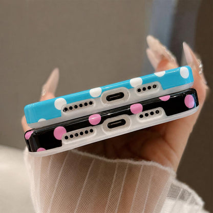 For iPhone 13 Pro Max Full Coverage IMD Printed Retro Large Dots Pattern TPU Phone Case - Black - EDA009866518D