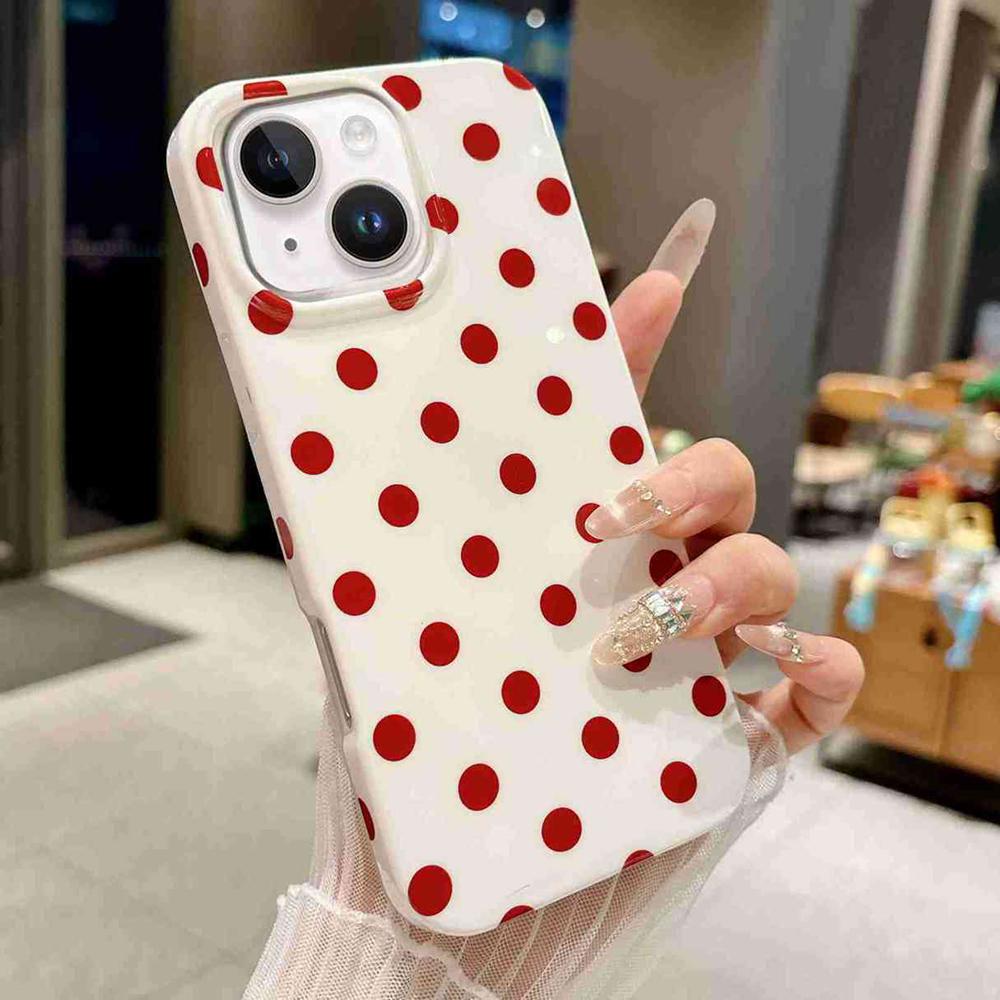 For iPhone 13 Pro Max Full Coverage IMD Printed Retro Large Dots Pattern TPU Phone Case - White - EDA009866518E