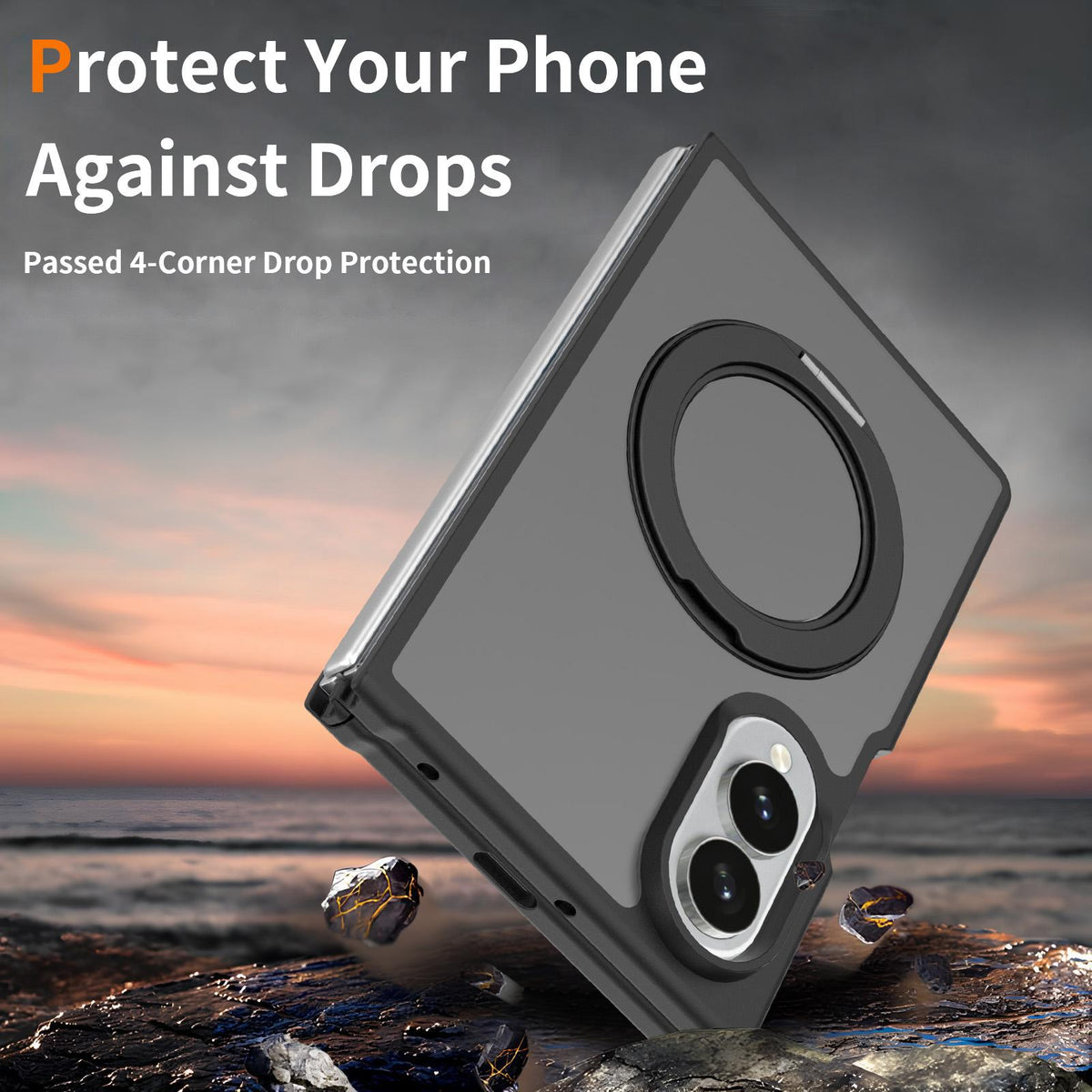 For Galaxy Z Fold8 5G Skin Feel Rotating Holder Magnetic Phone Case - Black - EDA009867201A