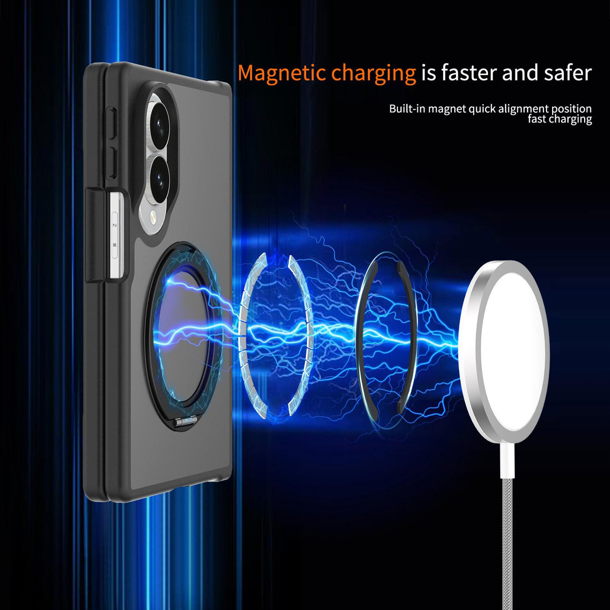 For Galaxy Z Fold8 5G Skin Feel Rotating Holder Magnetic Phone Case - Black - EDA009867201A