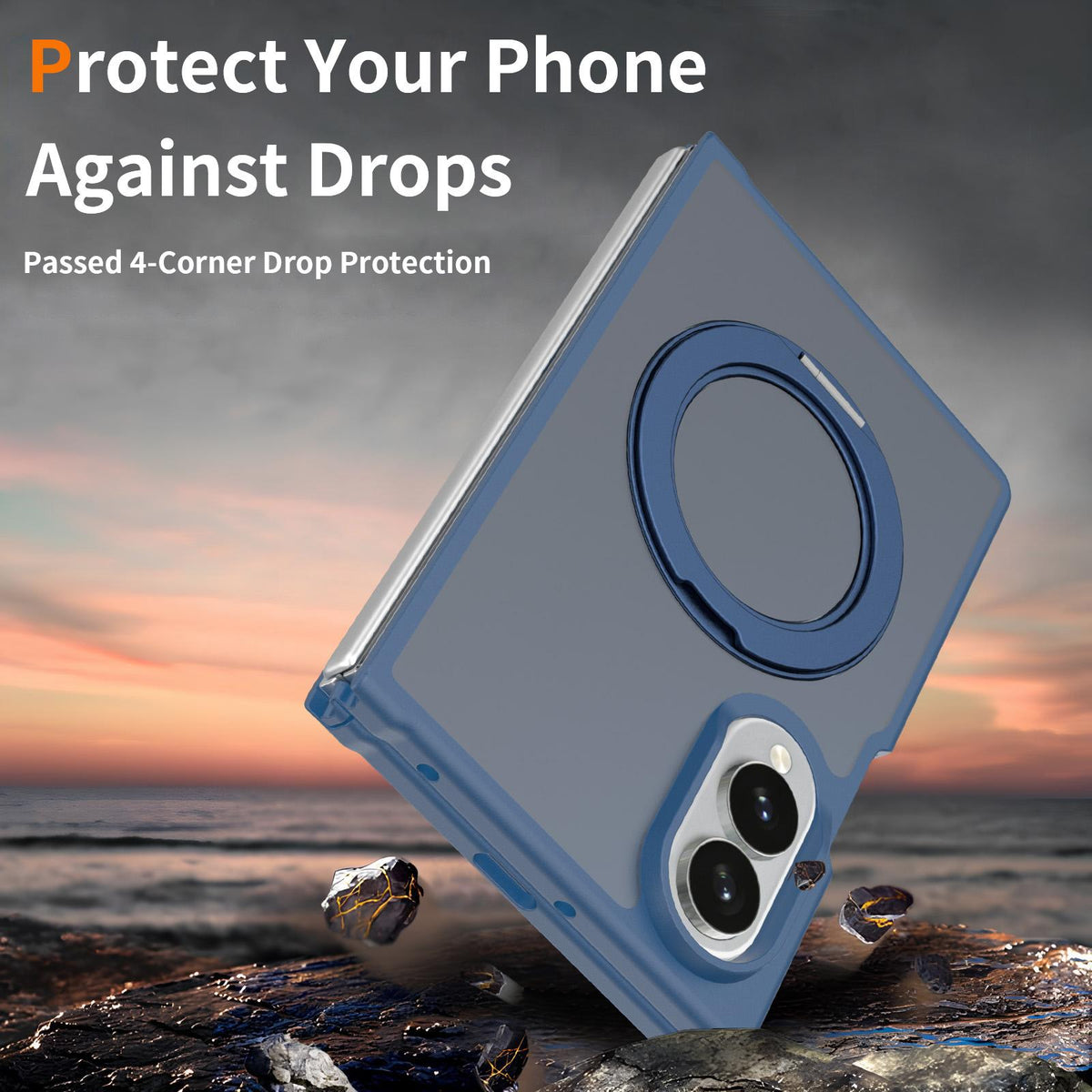 For Galaxy Z Fold8 5G Skin Feel Rotating Holder Magnetic Phone Case - Blue - EDA009867201B