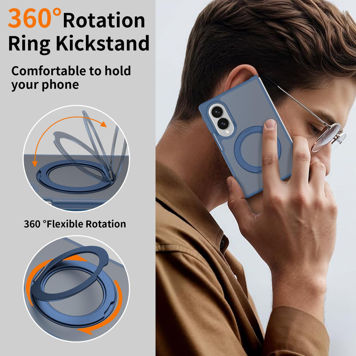 For Galaxy Z Fold8 5G Skin Feel Rotating Holder Magnetic Phone Case - Blue - EDA009867201B