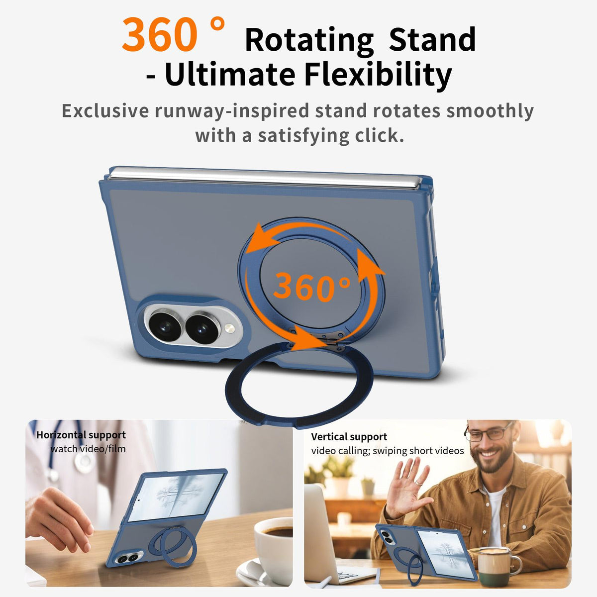 For Galaxy Z Fold8 5G Skin Feel Rotating Holder Magnetic Phone Case - Blue - EDA009867201B