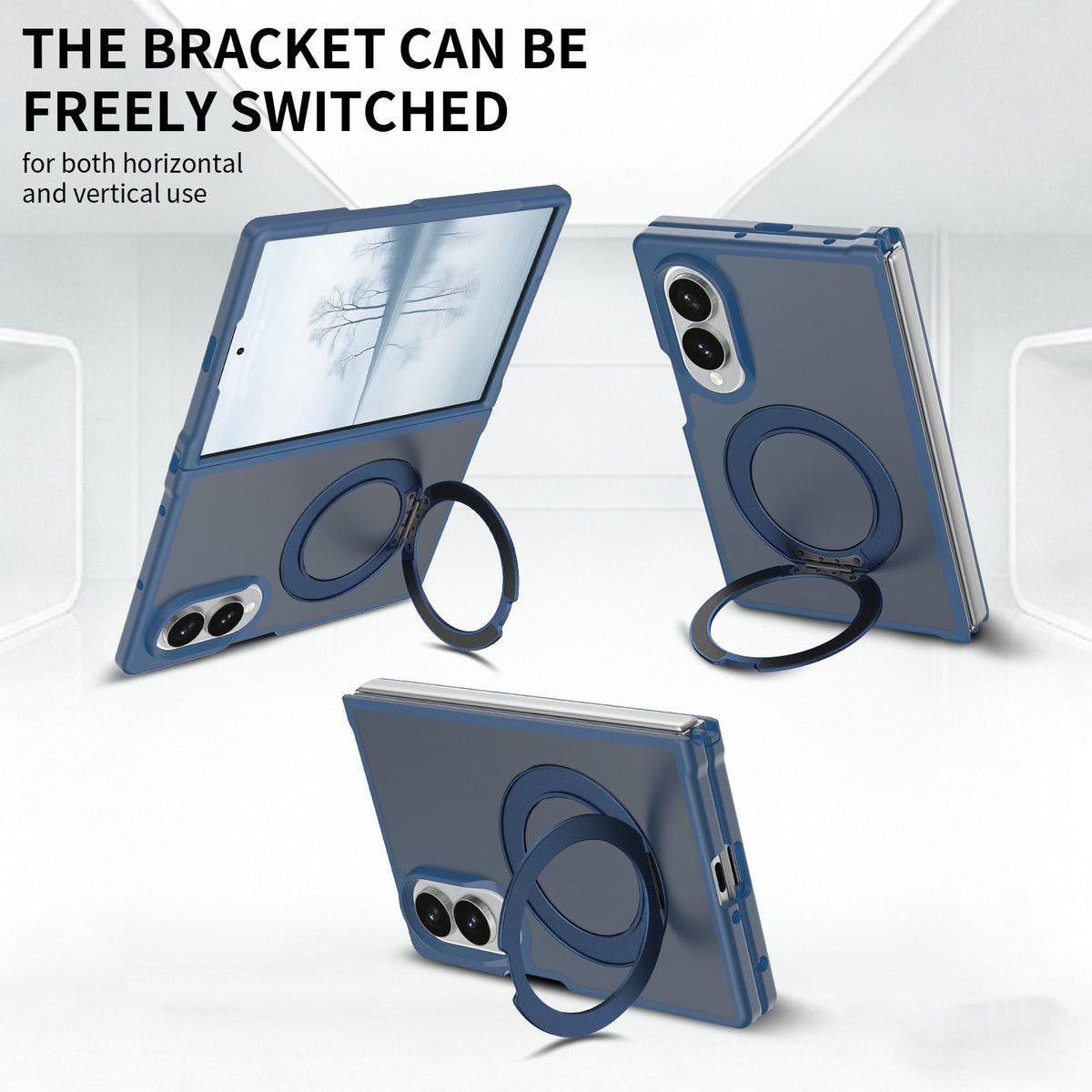 For Galaxy Z Fold8 5G Skin Feel Rotating Holder Magnetic Phone Case - Blue - EDA009867201B