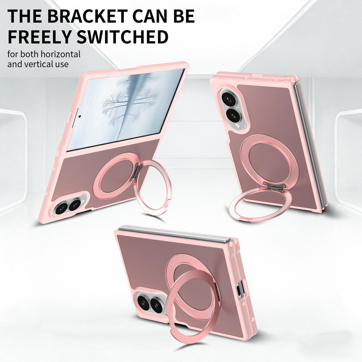 For Galaxy Z Fold8 5G Skin Feel Rotating Holder Magnetic Phone Case - Pink - EDA009867201C