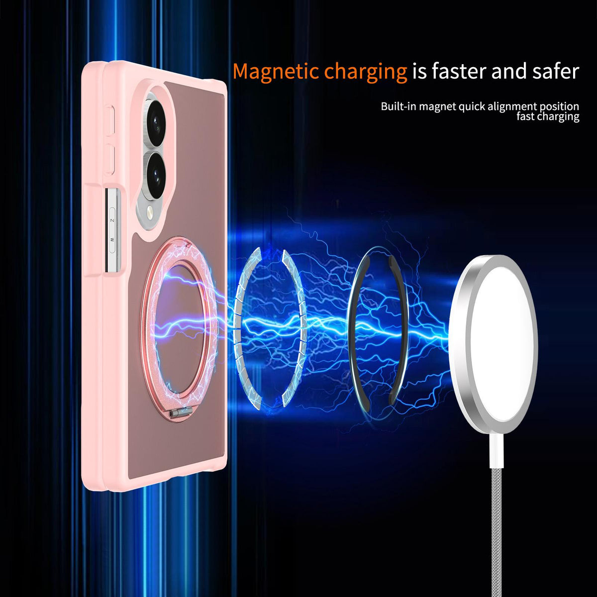 For Galaxy Z Fold8 5G Skin Feel Rotating Holder Magnetic Phone Case - Pink - EDA009867201C