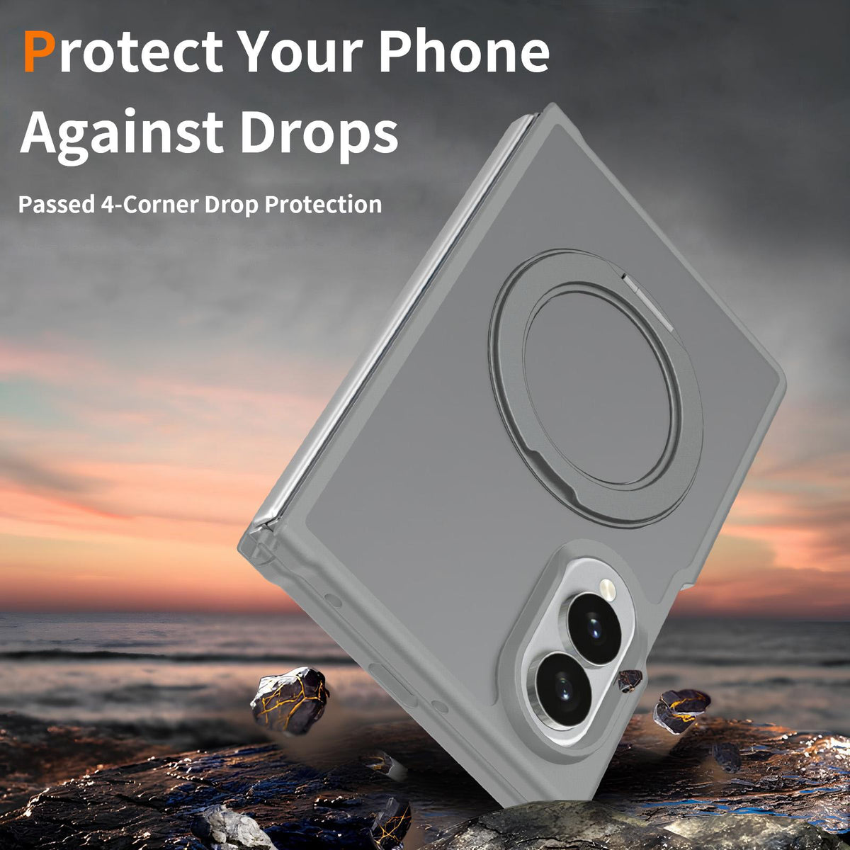 For Galaxy Z Fold8 5G Skin Feel Rotating Holder Magnetic Phone Case - Dark Grey - EDA009867201E