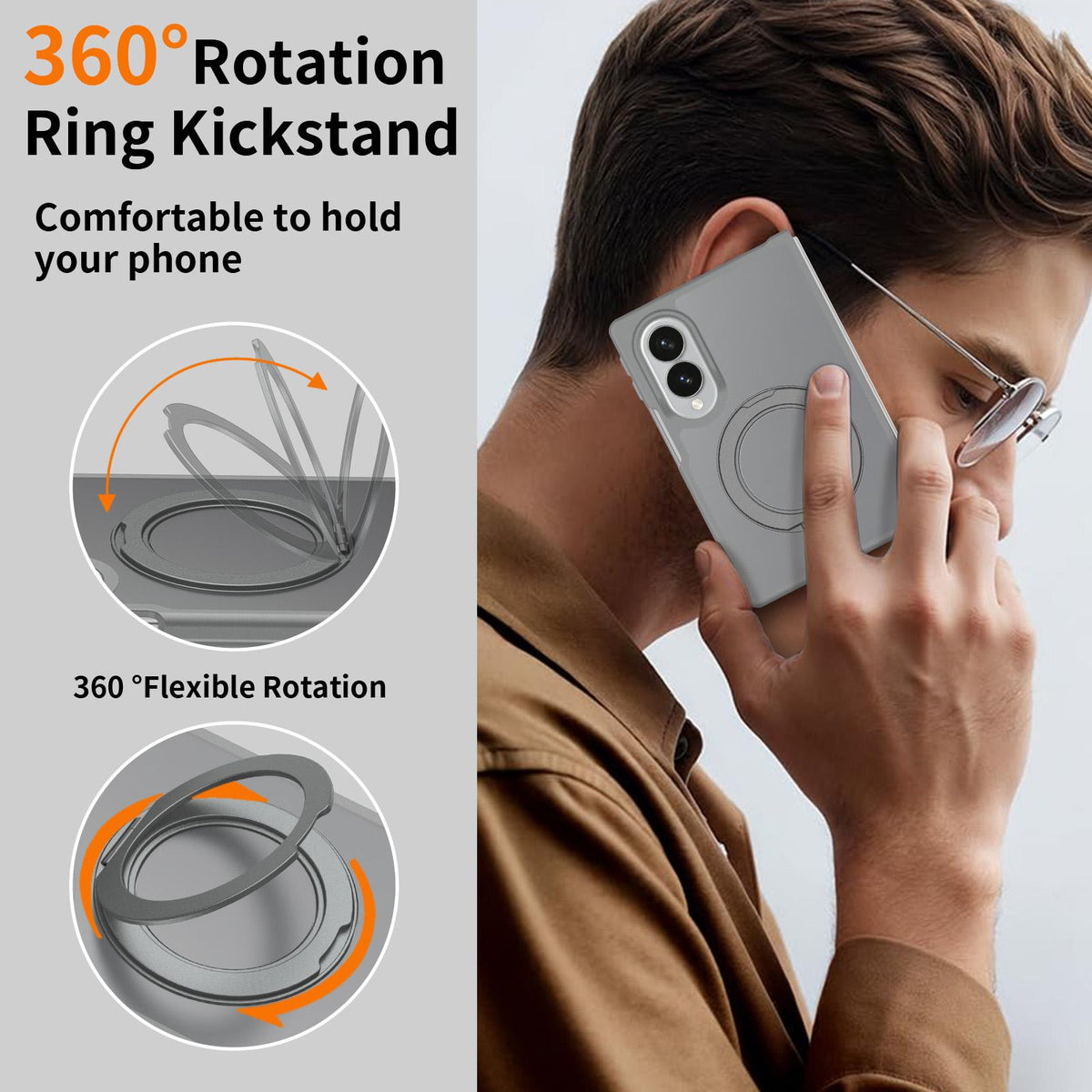For Galaxy Z Fold8 5G Skin Feel Rotating Holder Magnetic Phone Case - Dark Grey - EDA009867201E