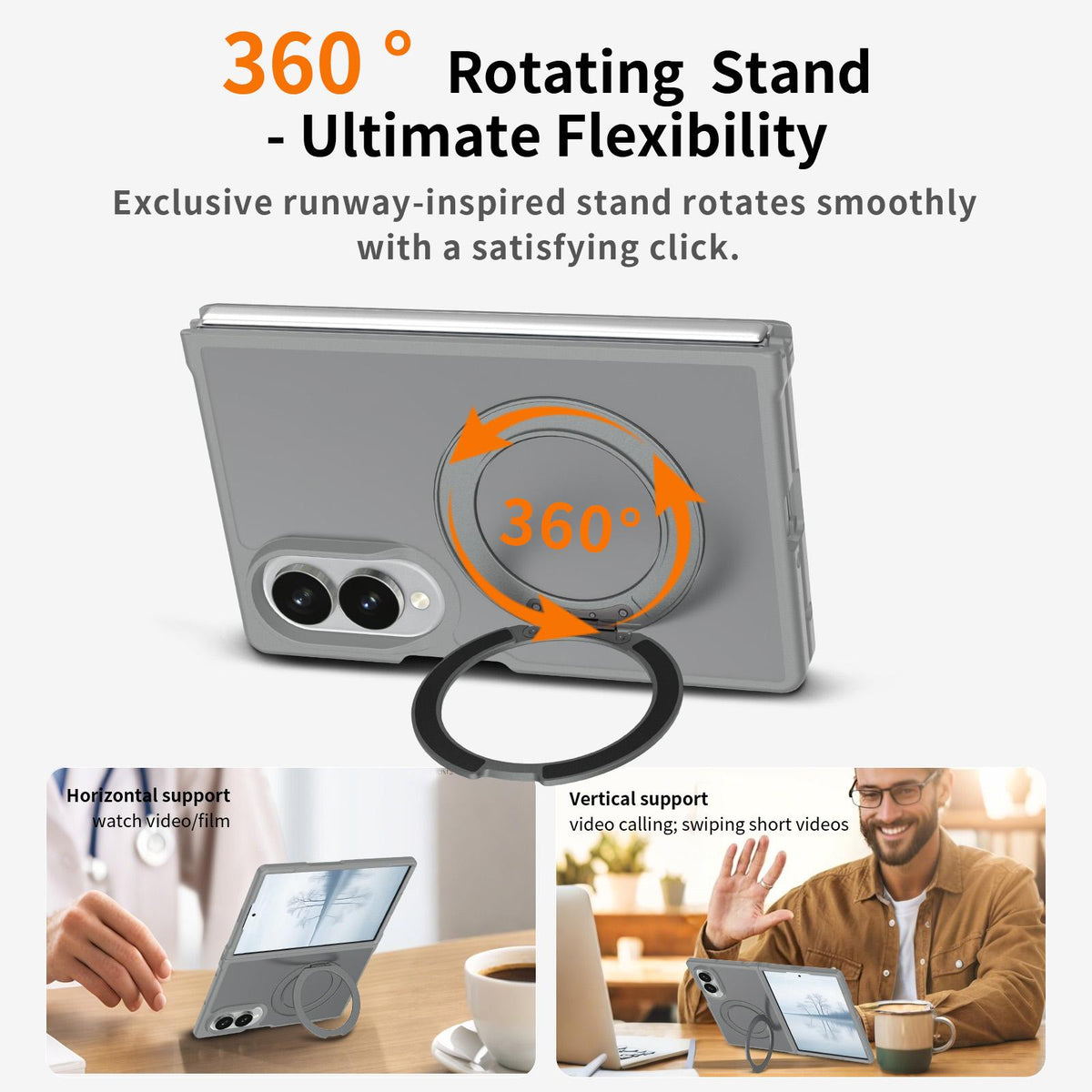 For Galaxy Z Fold8 5G Skin Feel Rotating Holder Magnetic Phone Case - Dark Grey - EDA009867201E