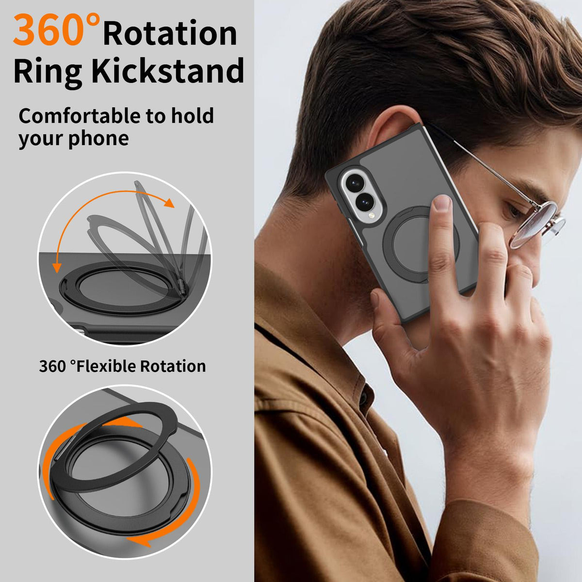 For Galaxy Z Fold8 Ultra 5G Skin Feel Rotating Holder Magnetic Phone Case - Black - EDA009867202A