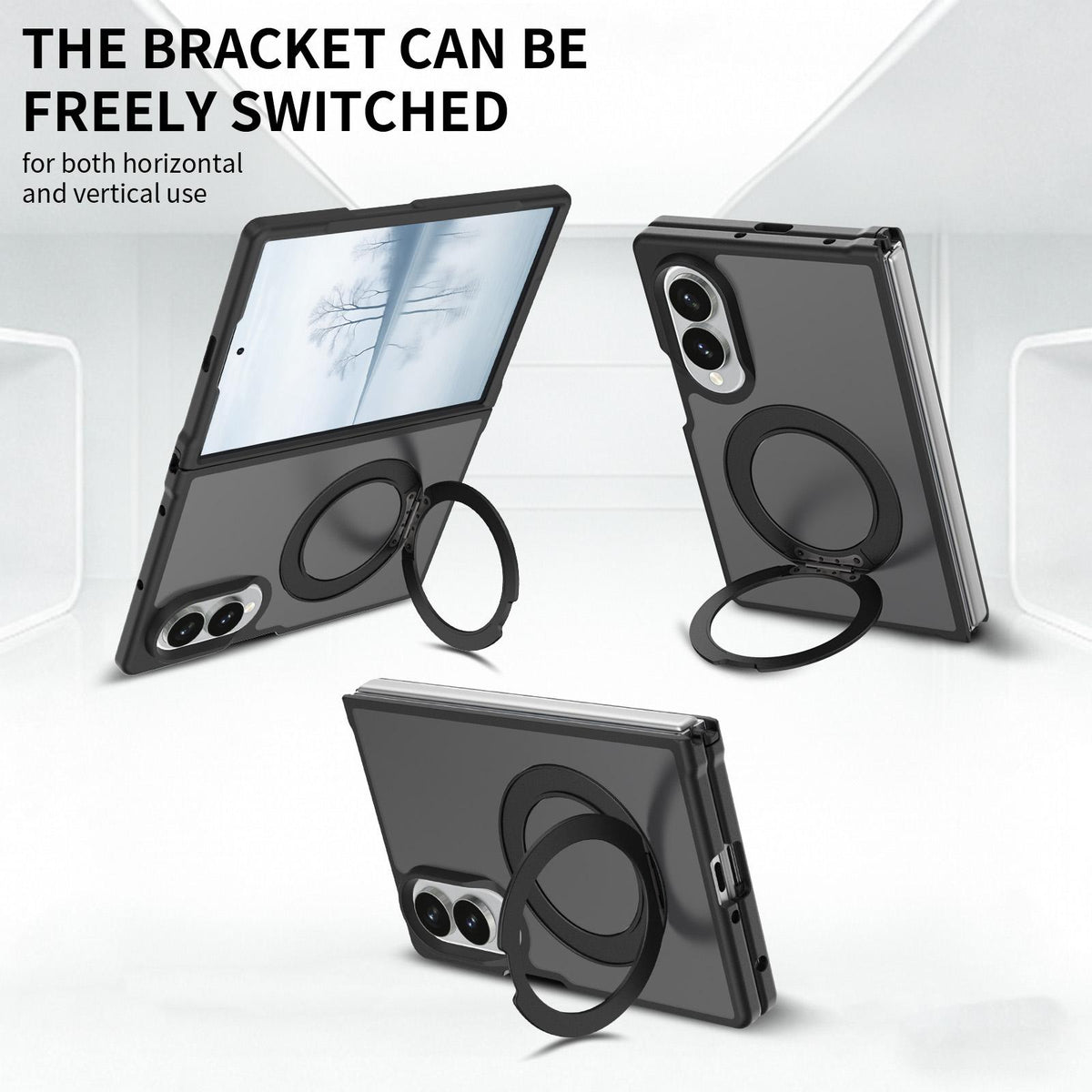 For Galaxy Z Fold8 Ultra 5G Skin Feel Rotating Holder Magnetic Phone Case - Black - EDA009867202A