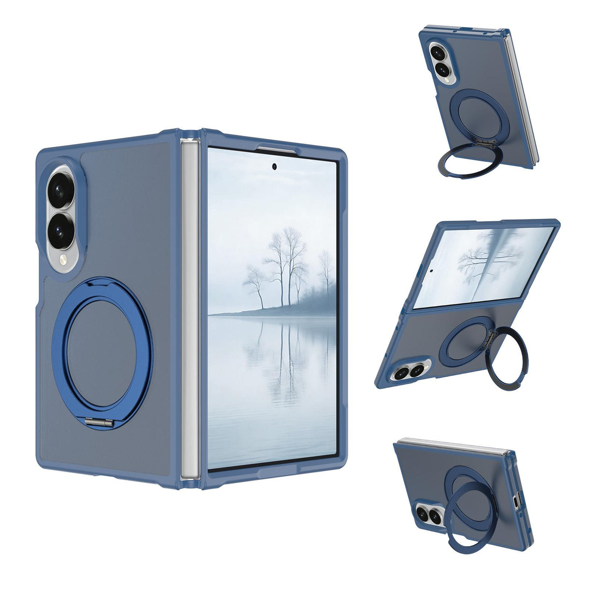 For Galaxy Z Fold8 Ultra 5G Skin Feel Rotating Holder Magnetic Phone Case - Blue - EDA009867202B