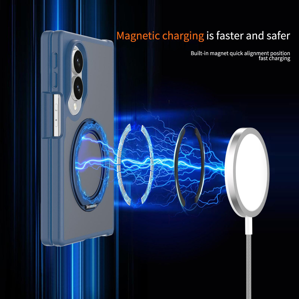 For Galaxy Z Fold8 Ultra 5G Skin Feel Rotating Holder Magnetic Phone Case - Blue - EDA009867202B