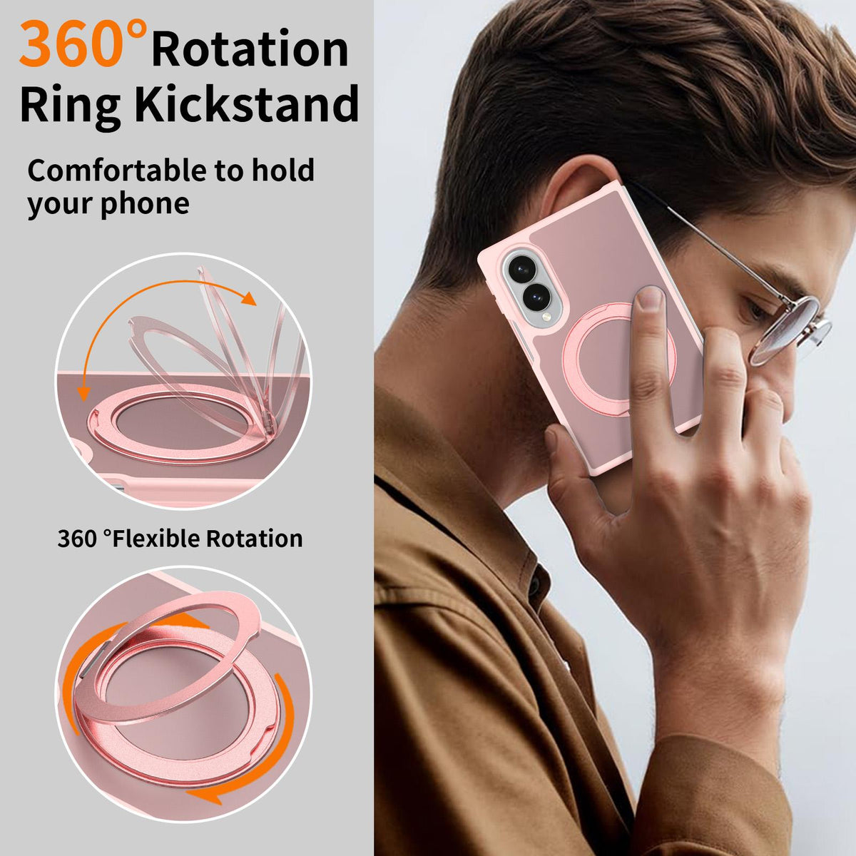 For Galaxy Z Fold8 Ultra 5G Skin Feel Rotating Holder Magnetic Phone Case - Pink - EDA009867202C