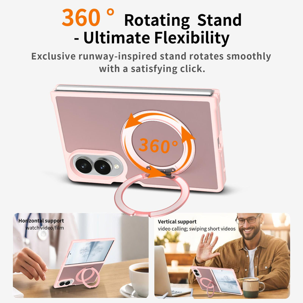 For Galaxy Z Fold8 Ultra 5G Skin Feel Rotating Holder Magnetic Phone Case - Pink - EDA009867202C