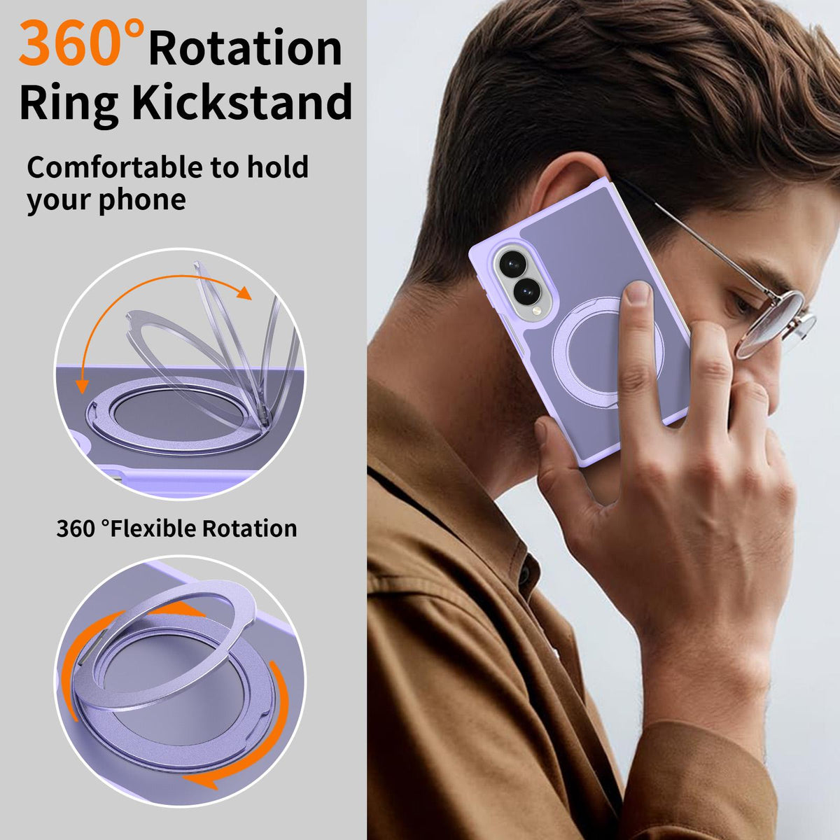 For Galaxy Z Fold8 Ultra 5G Skin Feel Rotating Holder Magnetic Phone Case - Purple - EDA009867202D