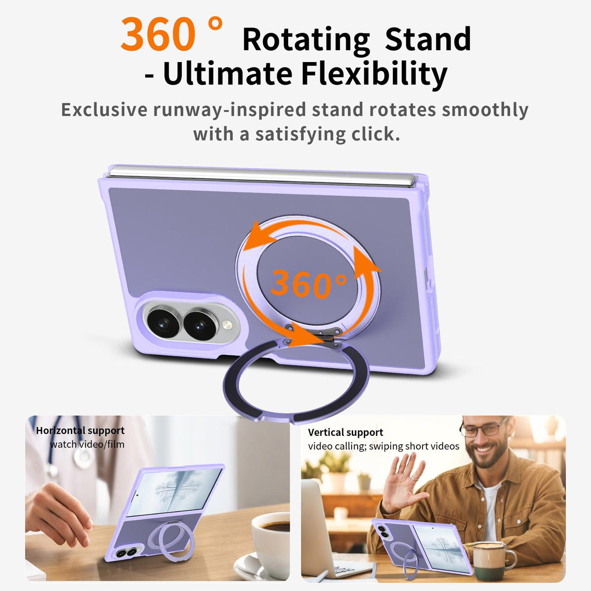 For Galaxy Z Fold8 Ultra 5G Skin Feel Rotating Holder Magnetic Phone Case - Purple - EDA009867202D